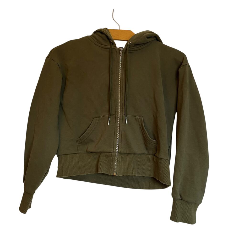 Adam Selman Sport Shrunken Hoodie Tactical Green Zip Up Crop Sweatshirt Size M